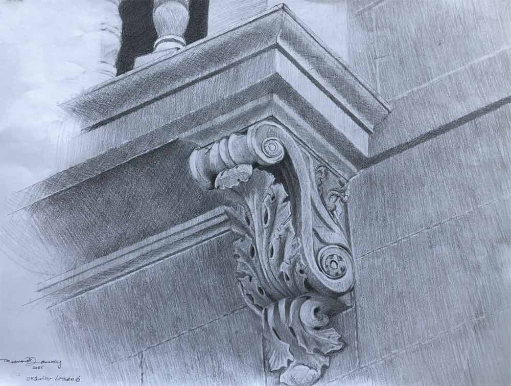 Architectural and perspective drawing by Roossevelt Jeudy