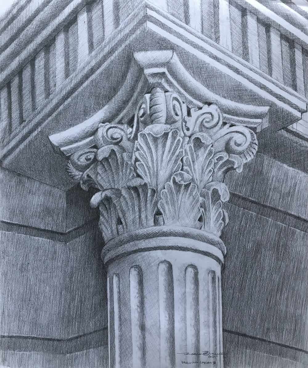 Architectural and perspective drawing by Roossevelt Jeudy