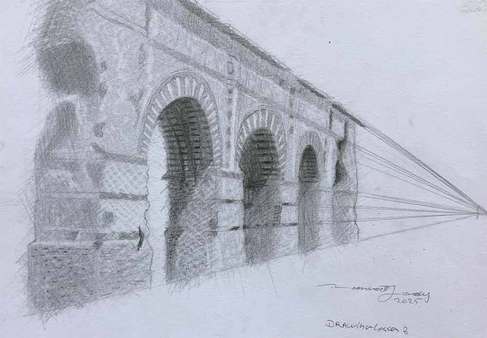 Architectural and perspective drawing by Roossevelt Jeudy