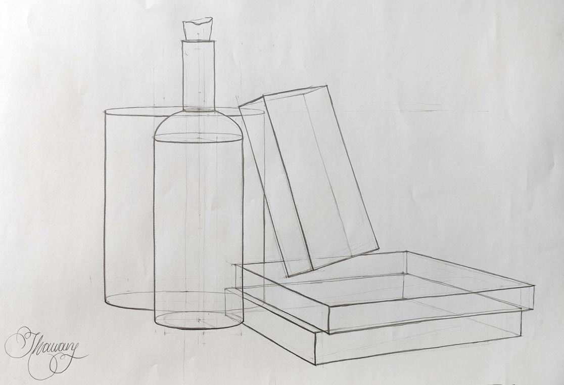 Constructive wireframe drawings by Thauan, a Life Drawing Academy Correspondence Course student