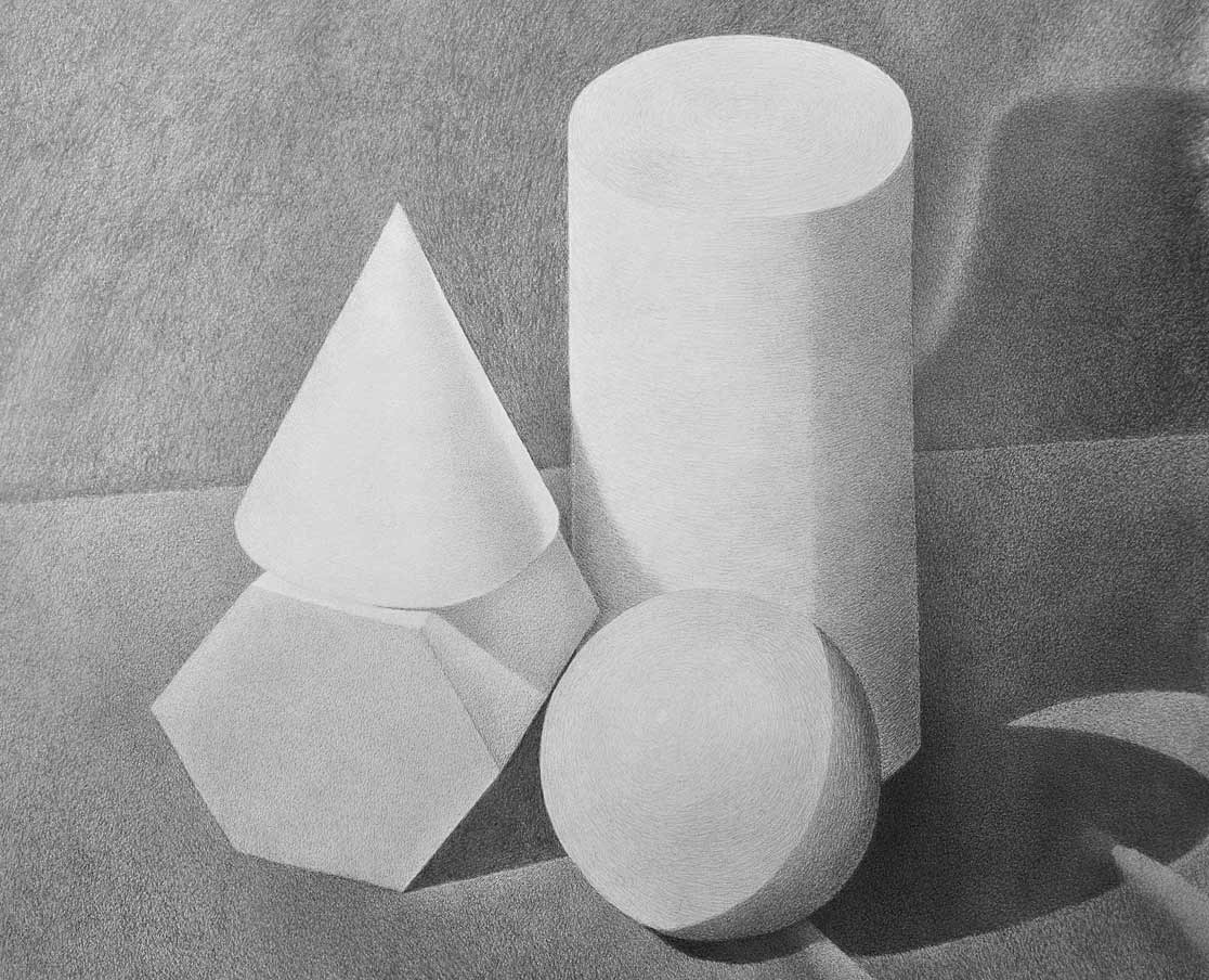 Drawings of simple geometric objects by Daniel, a Life Drawing Academy Correspondence Course student