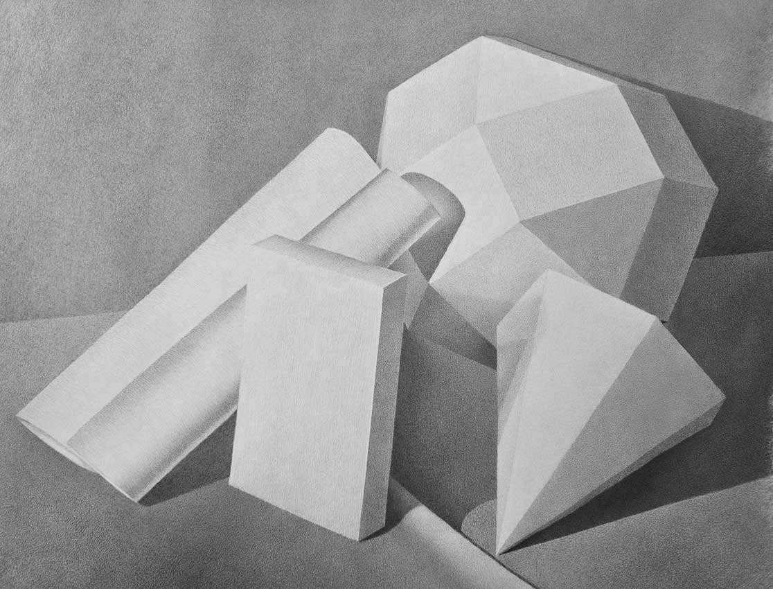 Drawings of simple geometric objects by Daniel, a Life Drawing Academy Correspondence Course student