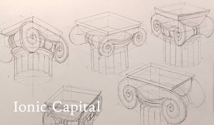 Ionic Capital Drawings by Alessandro, Life Drawing Academy Correspondence Course student - Life Drawing Academy Students Gallery